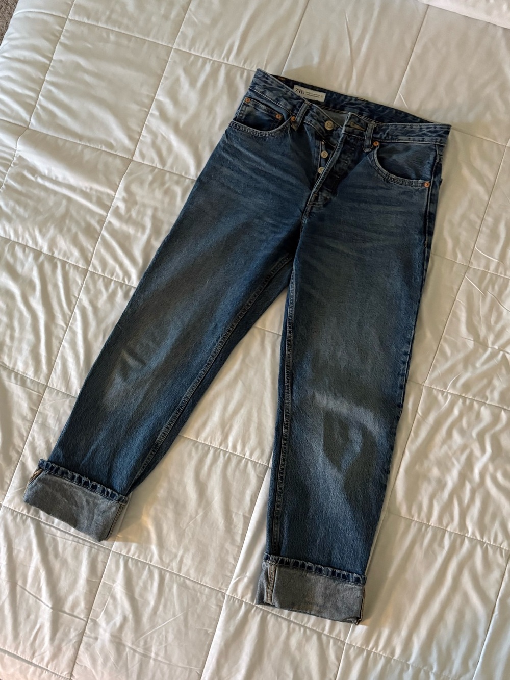 Zara High-Rise Button-Fly Jeans with leg cuff